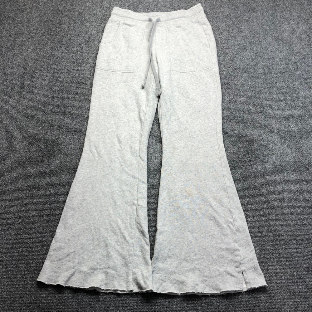 Aerie Women Heather Grey Wide Leg Flare Sweatpants Raw Hem Size S Regular
